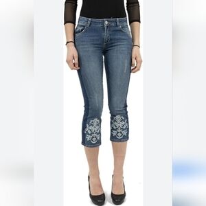 Desigual Maggy women's embroidered crop jeans size 32